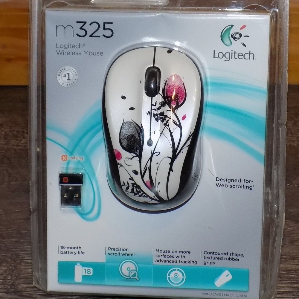 Logitech m325 Wireless Mouse White NEW Floral Pattern